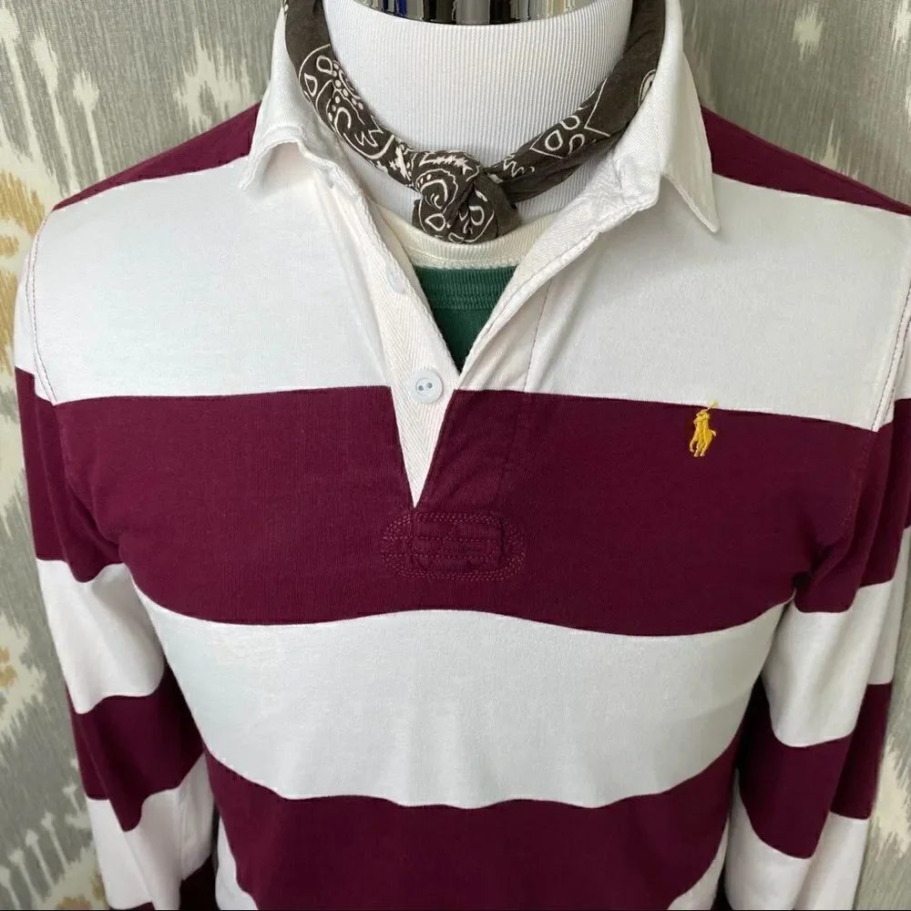 Polo Ralph Lauren Maroon & White Stripe Iconic Rugby Shirt